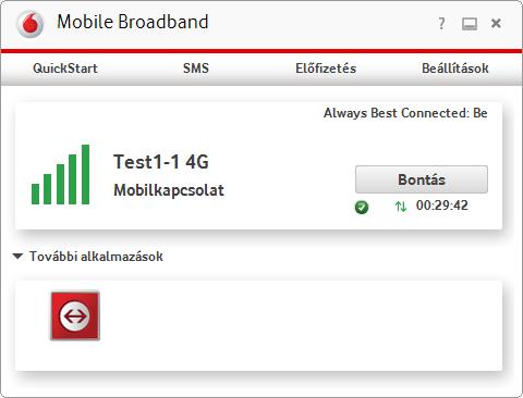 2.7 Az LTE USB modem kliensszoftver kongurációja 2.11. ábra. Az LTE modem grakus felhasználói interfésze A QuickStart Settings Network menüben (2.