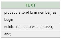 Tárolt rutinok kezelése Alprogram tartalmának (sorainak) kiíratása: select text from user_source where name = 'TOROL' order by line; Alprogramok