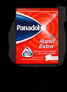 Ft Panadol Rapid Extra Paracetamol és koffein tartalmú fájdalom- és lázcsillapító gyógyszer.