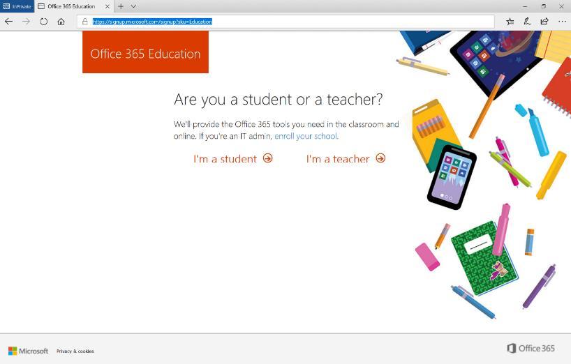 Válassza, hogy I m a student : Az Office 365 azonosítja, hogy már létező felhasználóról van