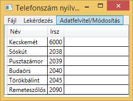 3. A helységadatok legyenek módosíthatóak A fenti igények megvalósításához StackPanel rétegmenedzsert használunk, amire egy menüt egy DataGrid és egy Grid komponenst fogunk elhelyezni.