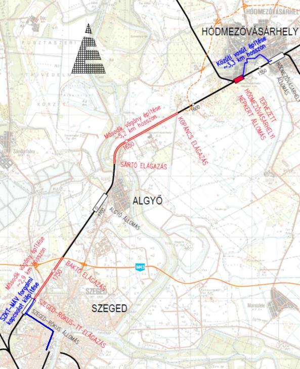 A Szeged-Hódmezővásárhely tram-train útvonala Hódmezővásárhely két vágány Kopáncs és Sártó