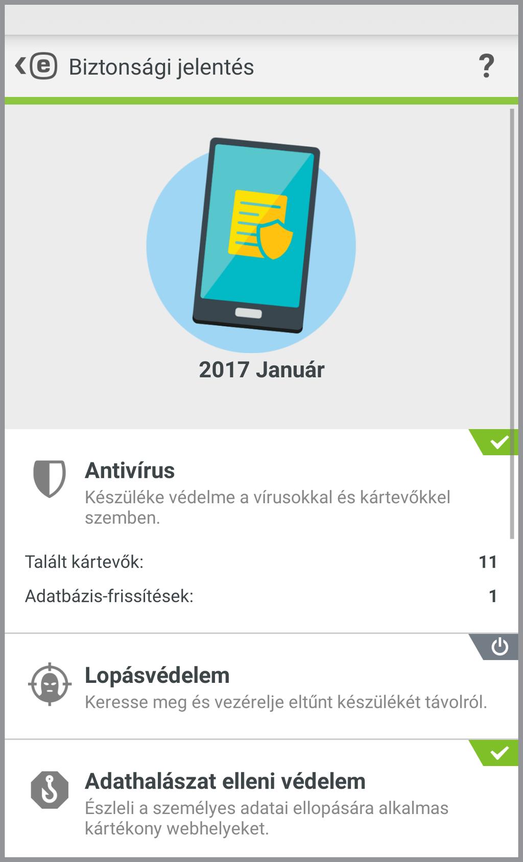 10. Biztonsági jelentés A biztonsági jelentés átfogó áttekintést nyújt az egyes programmodulokról a vonatkozó állapotukkal és statisztikájukkal együtt.