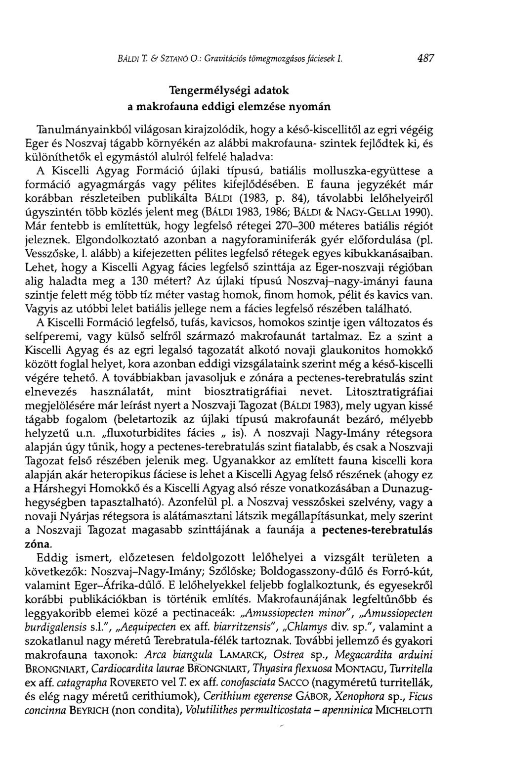 BÁLDI T. & SZTANÓ О.: Gravitációs tömegmozgásos fáciesek I.