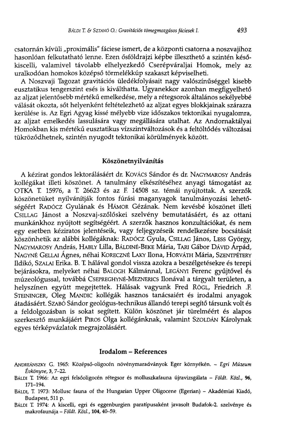 BÁLDI T. & SZTANÓ О.: Gravitációs tömegmozgásos fáciesek I. 493 csatornán kívüli proximális" fáciese ismert, de a központi csatorna a noszvajihoz hasonlóan felkutatható lenne.