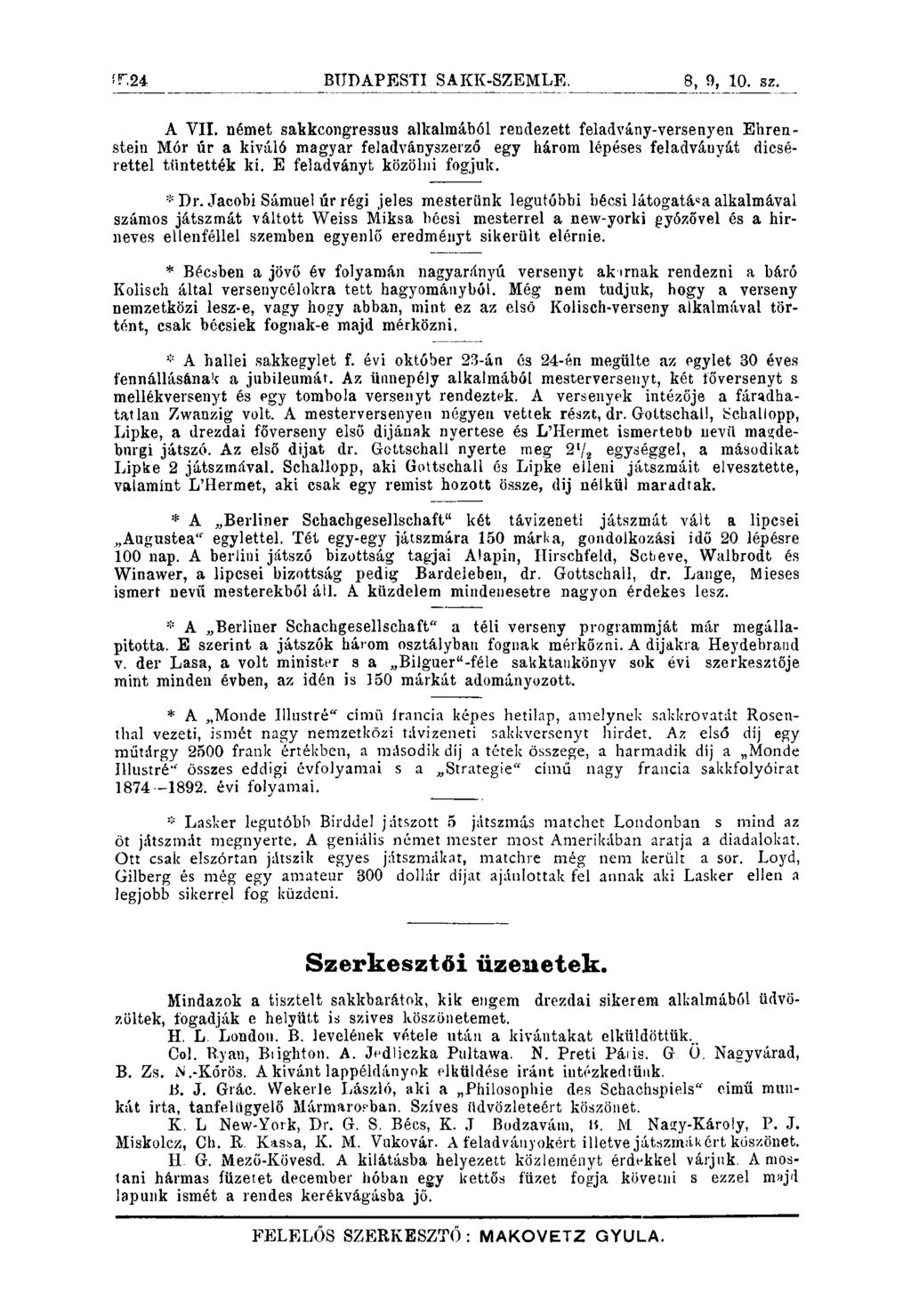 fr.24 BTJDAPESTI SAKK-SZEMLE. 8, 9, 10. sz. A VII.