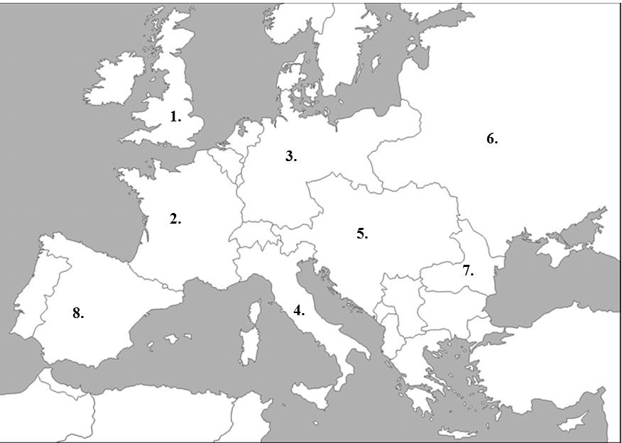 8. Die Aufgabe bezieht sich auf den Ersten Weltkrieg. Bitte stellen Sie fest, auf welchen kriegsteilnehmenden Staat sich die Beschreibungen in der Tabelle beziehen!