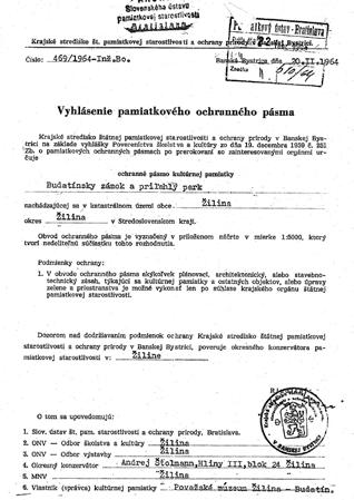 Žilina-Budatín výmer KSŠPSOP v Banskej Bystrici o vyhlásení ochranného pásma Budatínskeho zámku, 1964. Zdroj: Archív PÚ SR, repro T. Kowalski. Spišský Štvrtok, okres Levoča panoráma s Kostolom sv.