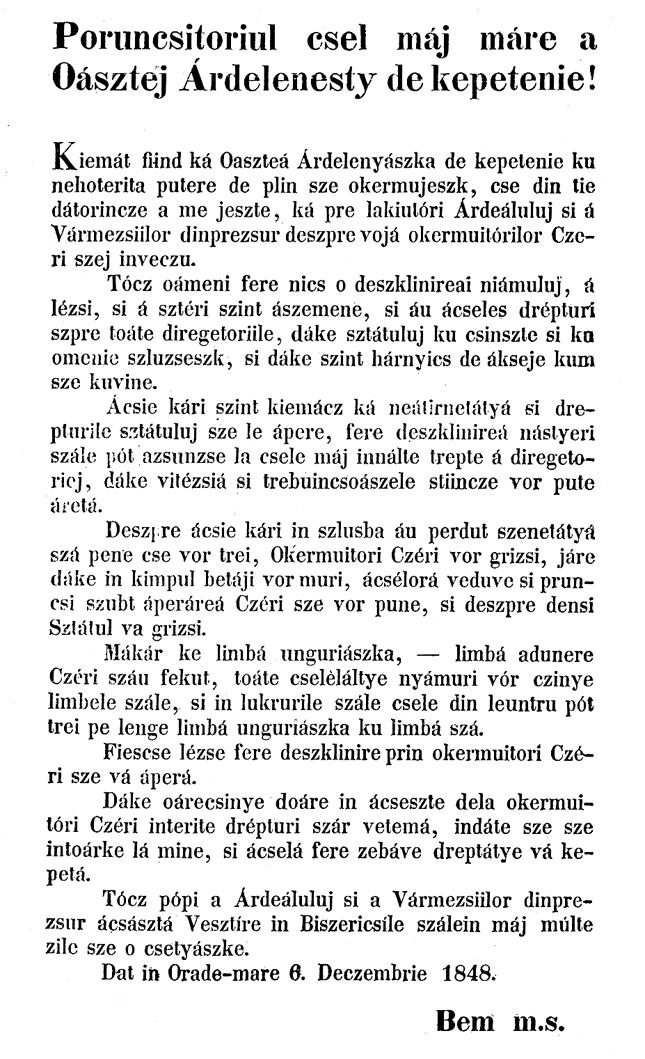 22 Figura 1 Textul românesc al proclamaþiei de la Oradea al lui BEM (s-au tipãrit pe acelaºi