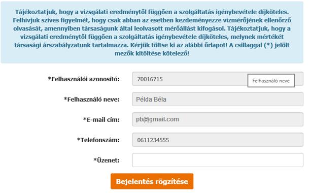 kéri az elkészült dokumentum megküldést. A Bejelentés rögzítése gomb lenyomása után a bejelentés azonnal továbbításra kerül a rendszerben.