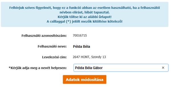 a nevében elírást, hibát tapasztal.