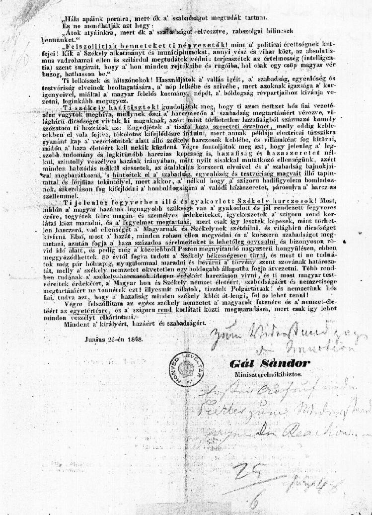1. ábra GÁL Sándor felszólítása a Nemes