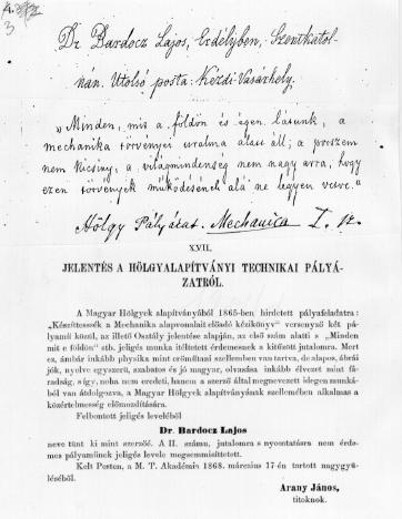 címe, jeligéje, valamint ARANY János
