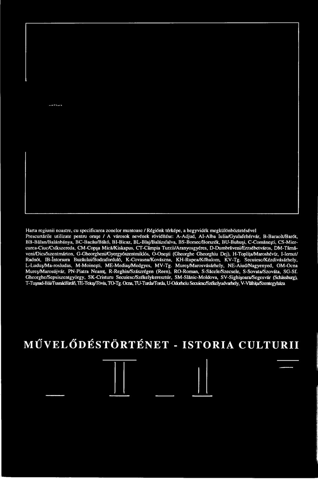 Mică/Kiskapus, CT-Câmpia Turzü/Aranyosgyéres, D-Dumbraveni/Erzsébetváros, DM-Târnăveni/Dicsőszentmárton, G-Gheorgheni/Gyergyószentmiklós, O-Oneşti (Gheorghe Gheorghiu Dej), H-Topliţa/Marosheviz,