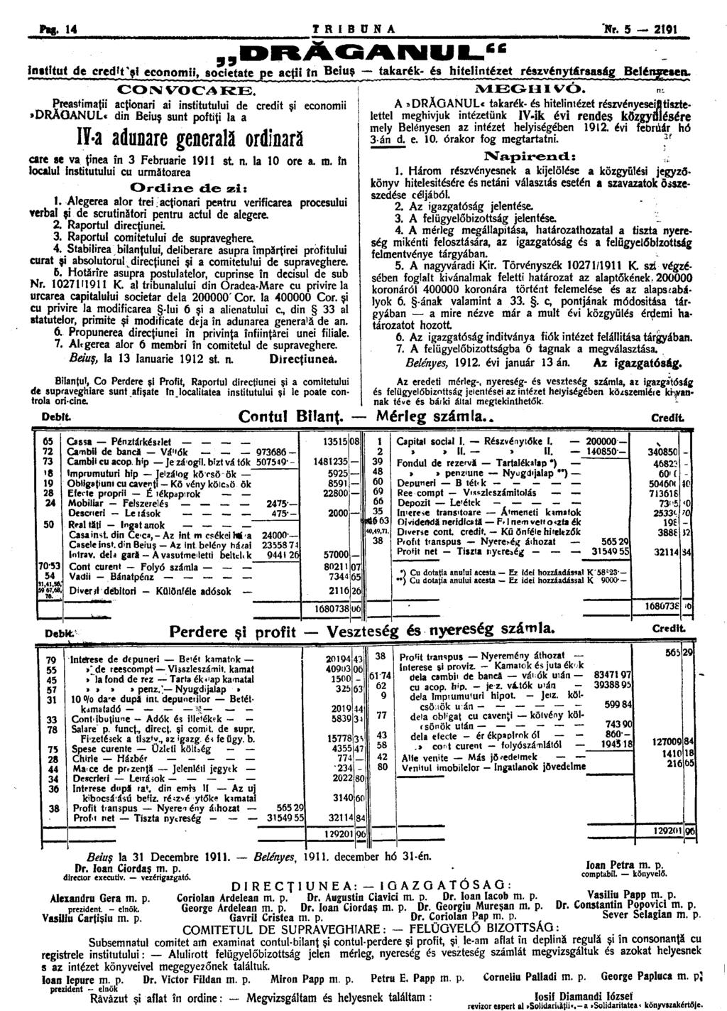 Hg. 14 TRIBUNA Nr. 5 2191 CC institut de credu>i economii, societate pe acţii în Beiuş C O N V O C A R E.