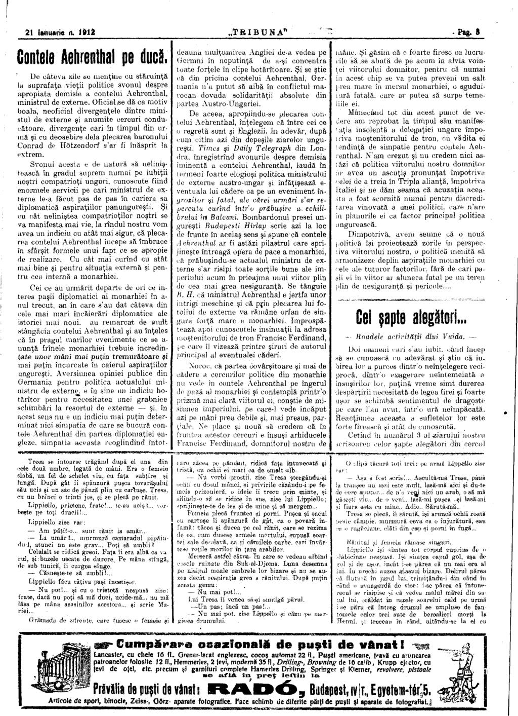 21 ianuarie n. Ш2 TRIBUNA - Pag. S Contele Aehrenthaf рѳ ducă.