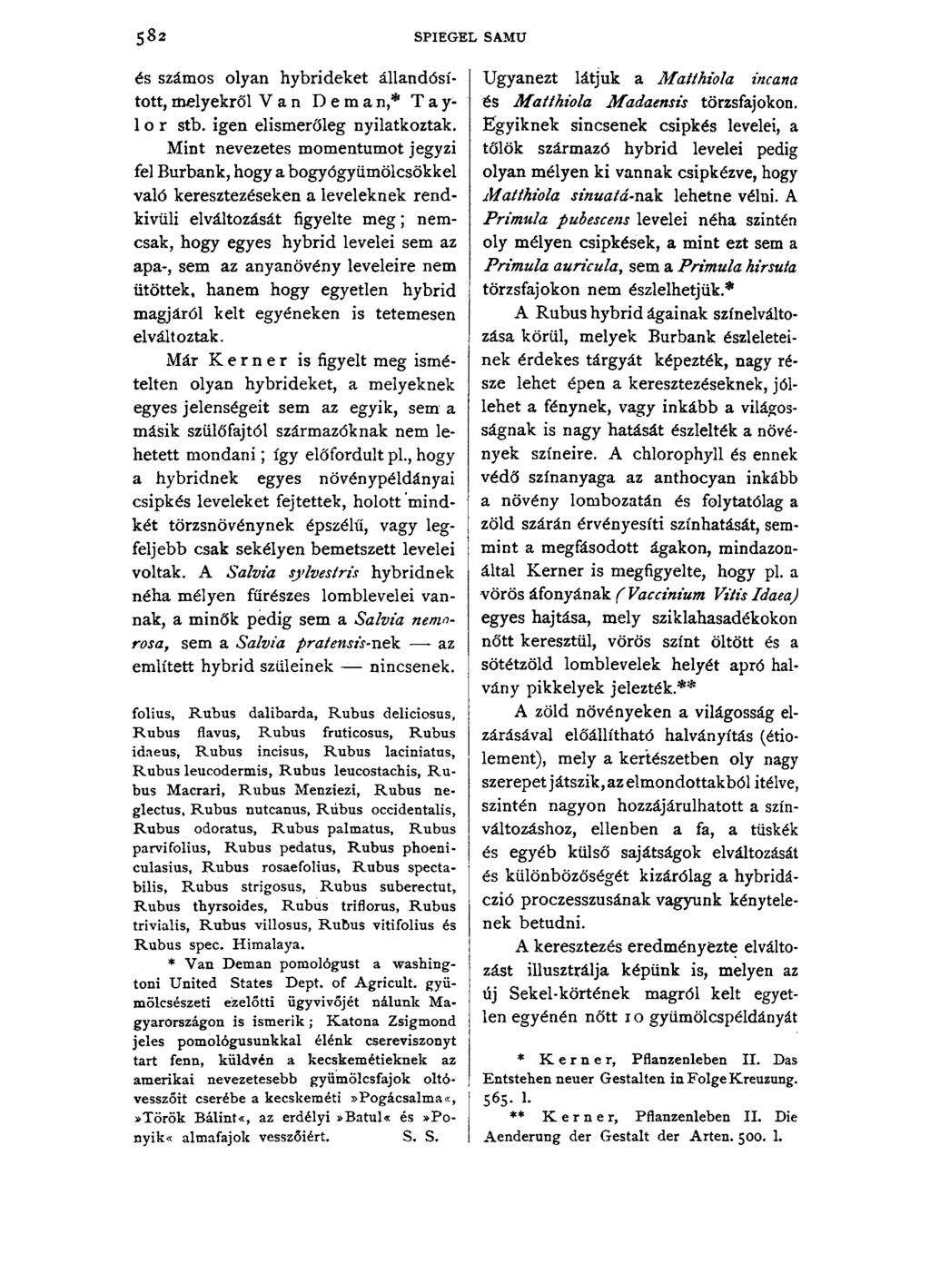 582 SPIEGEL SAMU és számos olyan hybrideket állandósított, melyekről V a n D e m a n,* T a y- 1 o r stb. igen elismerőleg nyilatkoztak.