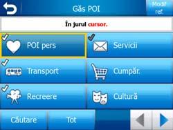 Pe acest ecran puteţi vizualiza prima pagină a categoriilor de POI de nivel superior. Există în total trei nivele.