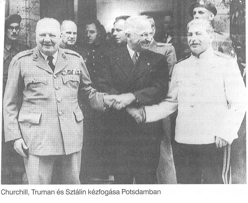 Черчил, Труман и Стаљин се рукују, у Потсдаму