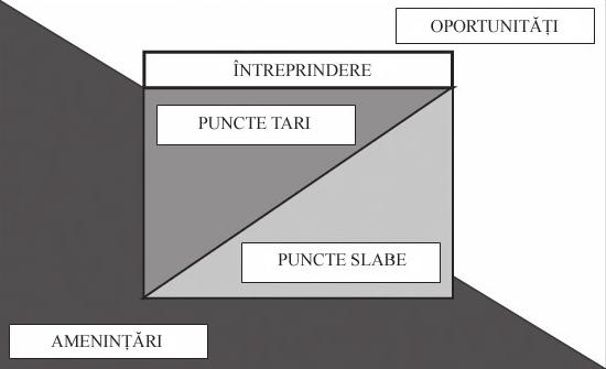 58 CONSILIER ÎN DOMENIUL DEZVOLTĂRII ANTREPRENORIALE Din iniţialele cuvintelor englezeşti literatuta de specialitate numeşte această metodă analiză SWOT: S Strengthes puncte tari, W Weaknesses punct