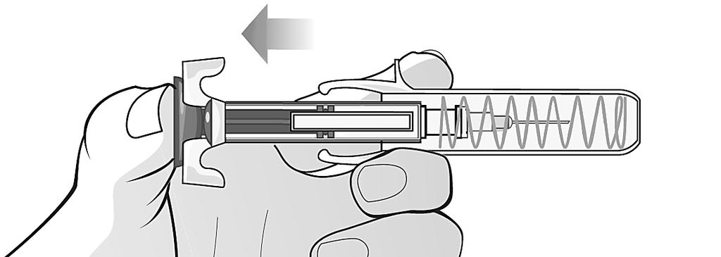 Împingeţi uşor pistonul cu degetul mare în timp ce ţineţi seringa cu degetul arătător şi degetul mijlociu poziţionate în sens