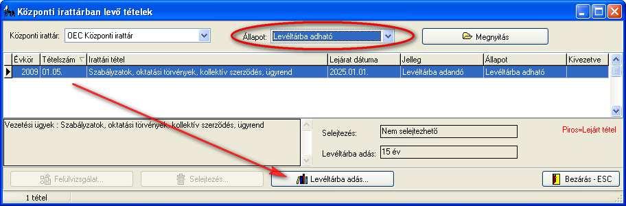 Levéltárba adás A felülvizsgáló által felülvizsgált, és levéltárba adásra kijelölt tételeket Levéltári átadó szerepkörrel tudjuk levéltárba adni.