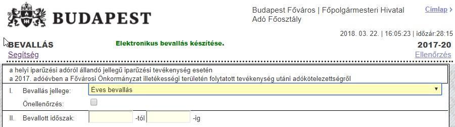 I.-II.-III. Blokkok kitöltése A bevallás I.-II. blokkjai automatikusan kitöltődnek.