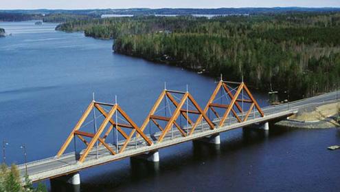 Faépítés története Vihantasalmi híd, Finnország 1999-ben épült rácsos tartós