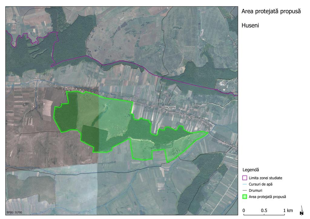 2. Huseni (317 ha) Această arie protejată propusă cuprinde păduri, pășuni și pășuni cu arbori bătrâni aflate sud de localiatea Huseni (Figura 4.). În această zonă am identificat cele mai multe indivizi și urme de rădașcă.