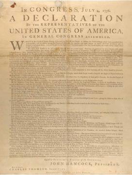 1776, Amerikai Függetlenségi Nyilatkozat e jogok biztosítására az emberek kormányokat állítottak fel, amelyeknek jogos hatalma a kormányzottak beleegyezéséből származik; ha bármelyik kormányforma