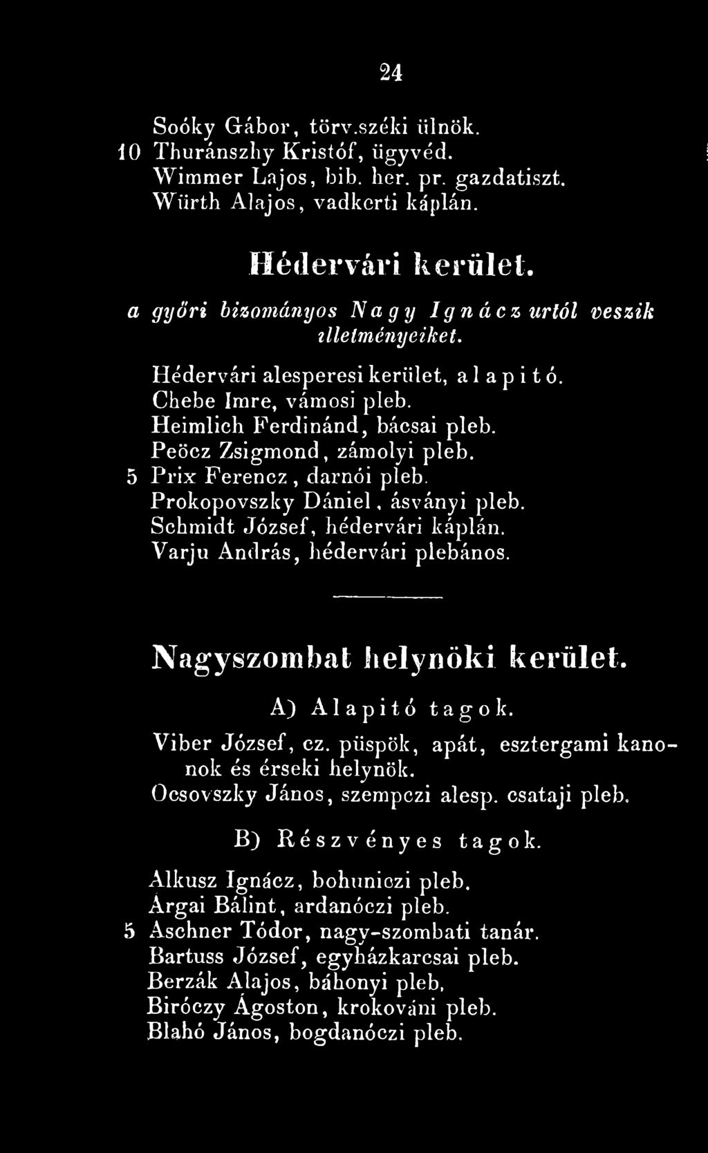 5 Prix Ferencz, darnói pleb. Prokopovszky Dániel. ásványi pleb. Schmidt József, hédervári káplán. Varjú András, hédervári plébános. Nagyszombat lielynöki kerület. A) A 1 a p i t ó tagok.