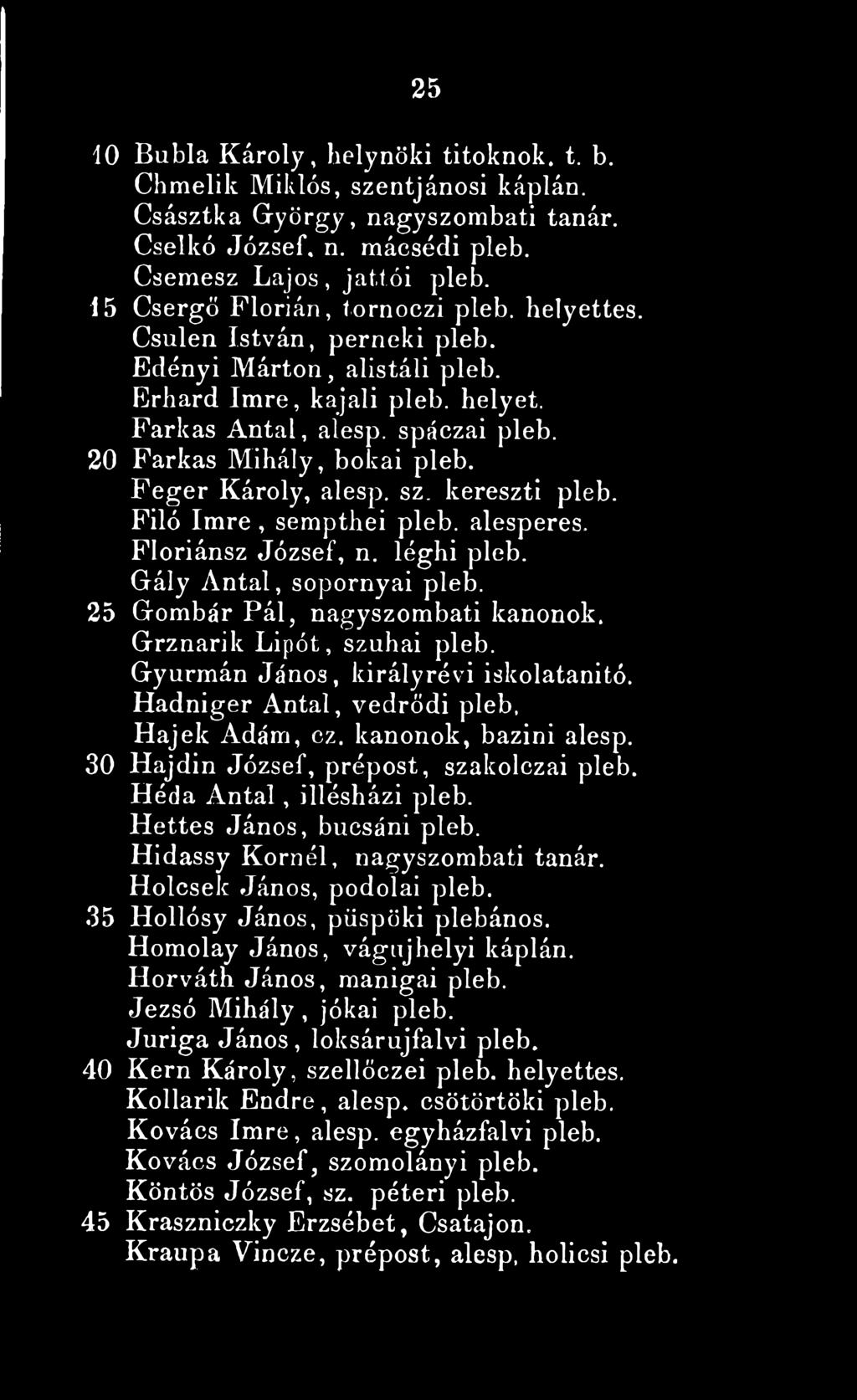 20 Farkas Mihály, bokái pleb. Ifeger Károly, alesp. sz. kereszti pleb. Filó Imre, sempthei pleb. alesperes, Floriánsz József, n. léghi pleb. Gály Antal, sopornyai pleb.