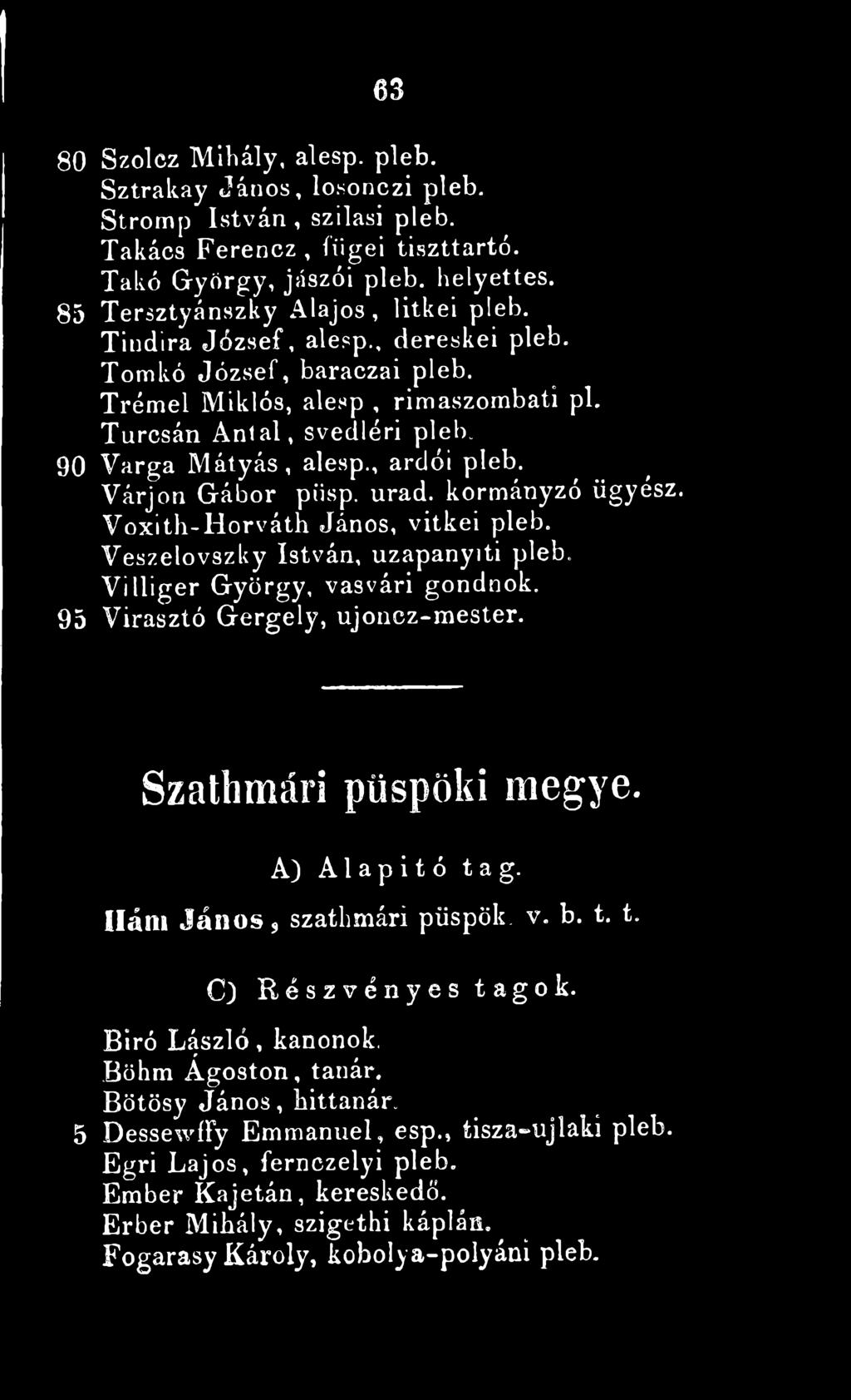 , ardói pleb. Várjon Gábor piisp. urad. kormányzó ügyész. Voxith-Horváth János, vitkei pleb. Veszelovszky István, uzapanyiti pleb. Villiger György, vasvári gondnok. 95 Virasztó Gergely, ujoncz-mester.