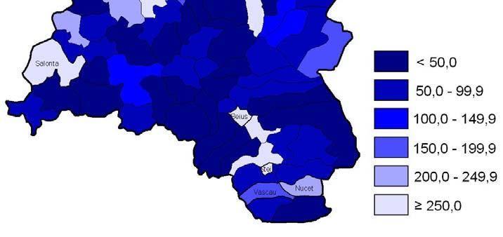 Media favorabilă pe judeţ se datorează valorii ridicate a unor localităţi în primul rând municipiilor şi oraşelor.