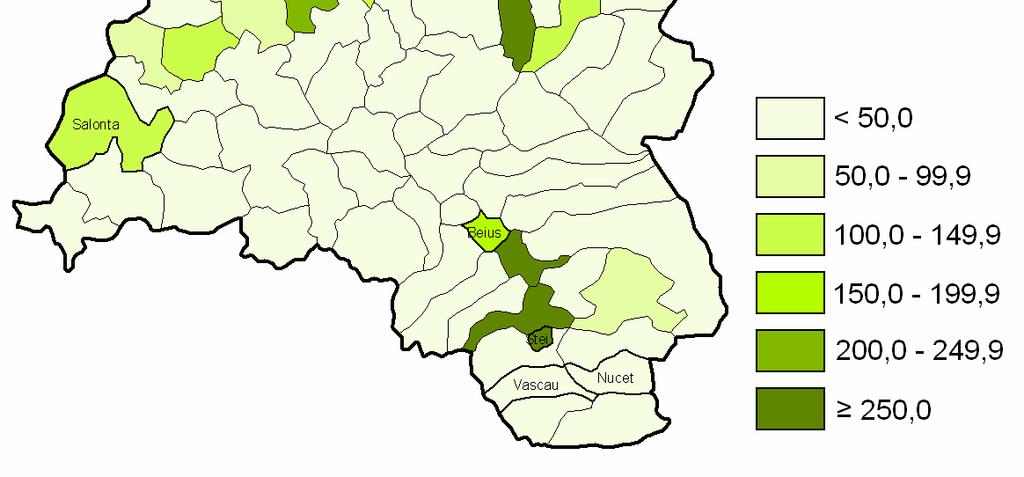 În ceea ce priveşte valoarea la o mie de locuitori a cifrei de afaceri a unităţilor, Oradea este întrecută doar de comune care dispun de firme importante locale (ex.