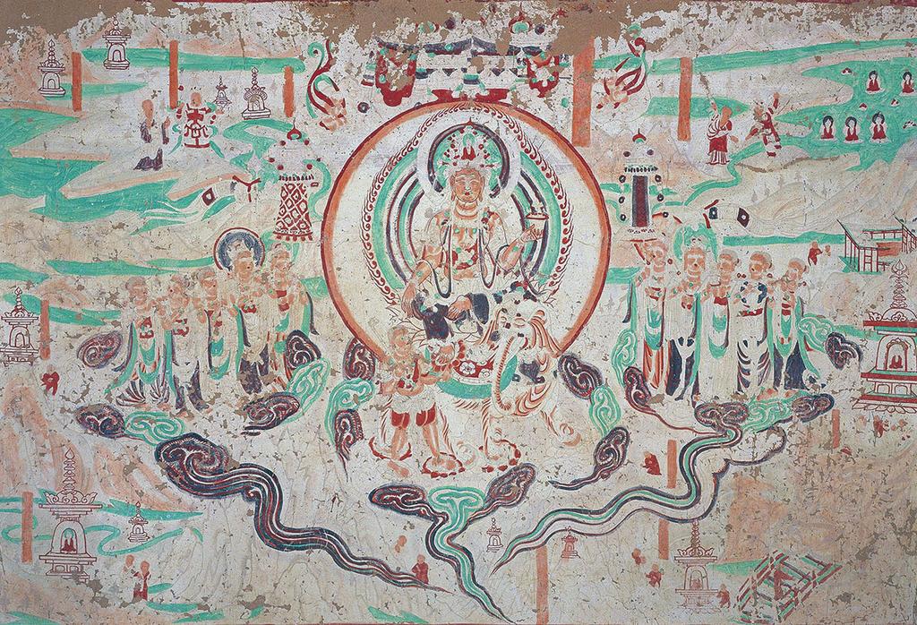 HAMAR IMRE 有貧女 遇齋赴集 自南而來 淩晨屆寺 携抱二子 一 犬隨之 身餘無貲 剪髮以施 未遑眾食 告主僧曰 今 欲先食 遽就他行 僧亦許可 命僮與饌 三倍貽之 意 令貧女二子俱足 女曰 犬亦當與 僧勉強復與 女曰 我腹有子 更須分食 僧乃憤然語曰 汝求僧食無厭 若是在腹未生 曷為須食 叱之令去 貧女被訶 即時離 地 倏然化身 即文殊像 犬為師子兒 即善財及于闐 王 五色雲氣