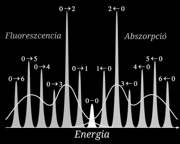 Az elnyelési spektrum rezgési komponenseinek intenzitásviszonyaiból a Franck Condon elv segítségével következtetni lehet az elektronterm görbék egymáshoz képesti helyzetére, vagyis, hogy mennyire