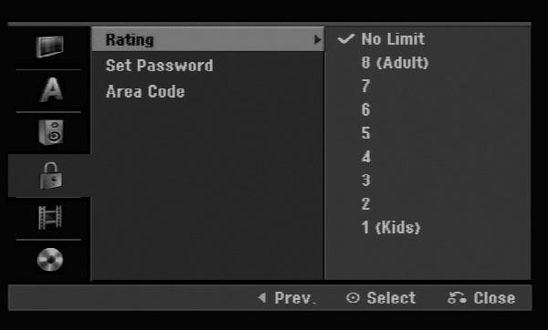 Audio Settings Lock (Parental Control) Settings Each DVD disc has a variety of audio output options. Set the recorder s Audio Output according to the type of audio system you use.