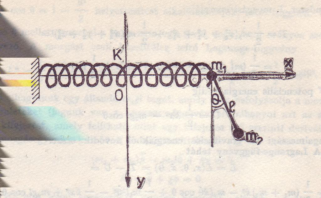 Egy rugo bo l e s merev ru dbo l a llo rendszer N = 2 anyag pontra, amelyek ko zu l az egyk a vı zszntes Ox tengely mente n su rlo da s ne lku l mozoghat a tengely mente n elhelyezkedo k rugalmassa g