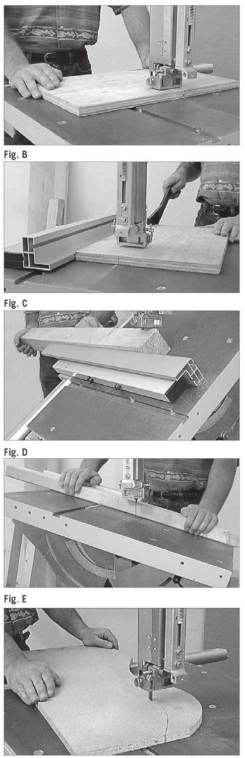Fig. A Recomandari de lucru: Urmatoarele recomandari (vezi fig. A - L) sunt exemple de utilizare sigura a fierastraului cu banda.