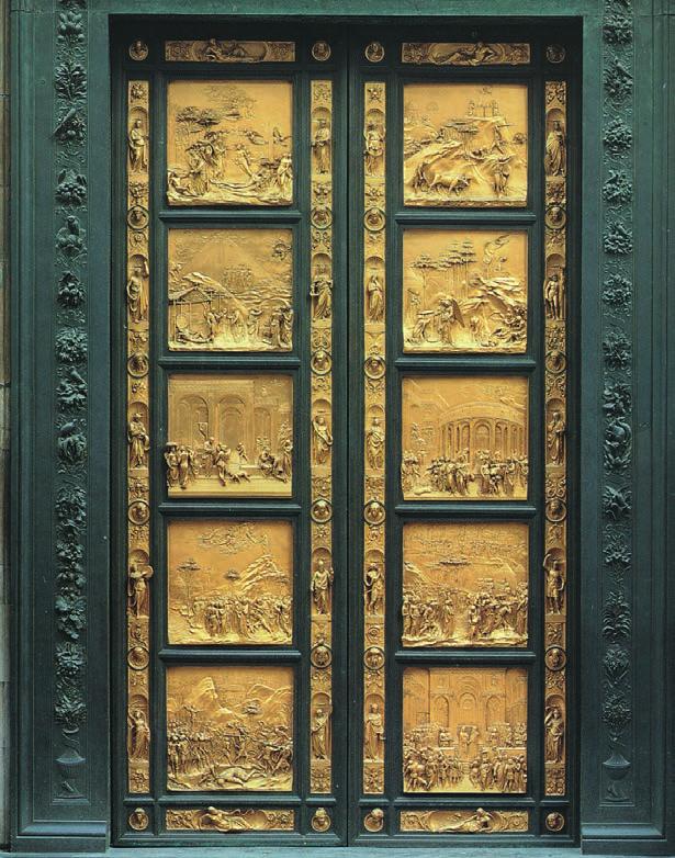 Reneszánsz művészet A reneszánsz szobrászat fejlődésében döntő jelentőségű a firenzei keresztelőkápolna három bronzkapuja. Az első kaput még a trecento idejében Andrea Pisano (piszáno) tervezte.