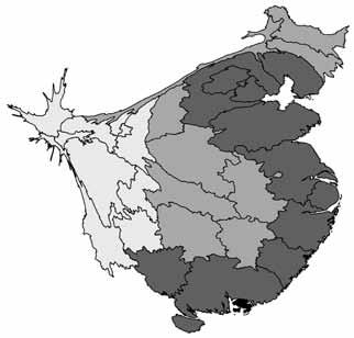 2004 féle torzítási módszerrel; Hongkong külkereskedelmi adata nem tartalmazza a reexportot, viszonteladást) Figure 3 The map of Mainland China, Hong Kong and Macau in proportion to their area (a.