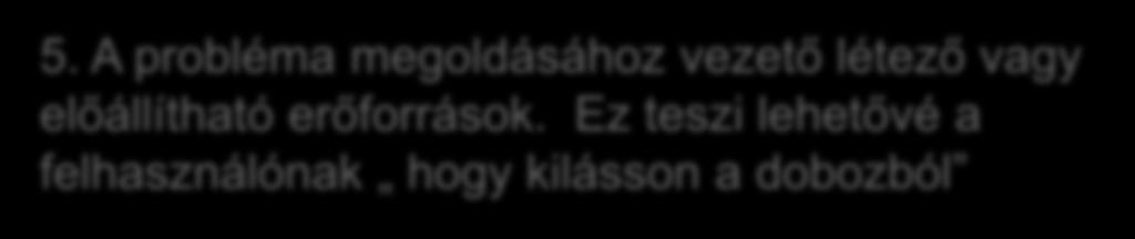 A TRIZ alapkoncepciói 5. A probléma megoldásához vezető létező vagy előállítható erőforrások.