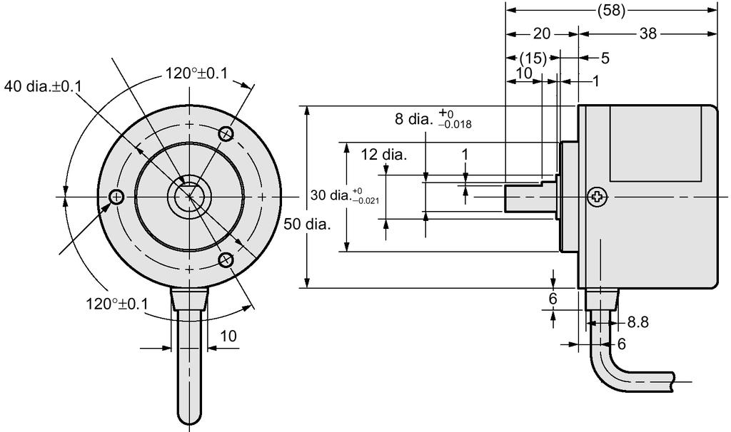 OMRON DIMENSIUNI TRADUCTOARE INCREMENTALE E6 Dimensiuni (mm) E6A2-CS5C,