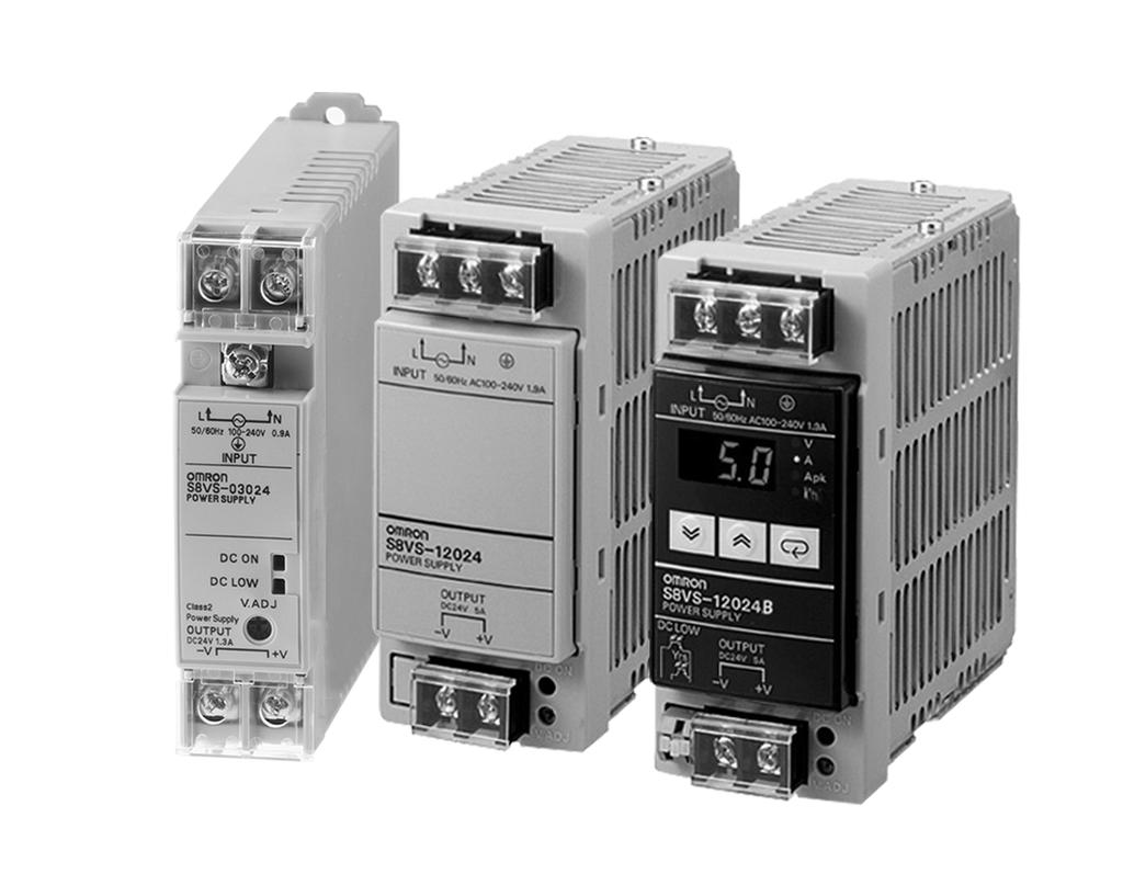 OMRON SURSE DE ALIMENTARE ÎN COMUTAÞIE S8VS S8VS Surse de alimentare în comutaþie, subþiri, compacte Tensiuni de ieºire de 5, 12, 24 Vcc Putere de 15.