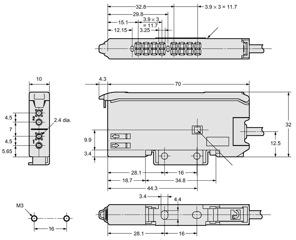 OMRON SENZORI FOTOELECTRICI E3X Dimensiuni (continuare) (mm) E3X-MDA11, E3X-MDA41 Elementul de fixare poate fi montat