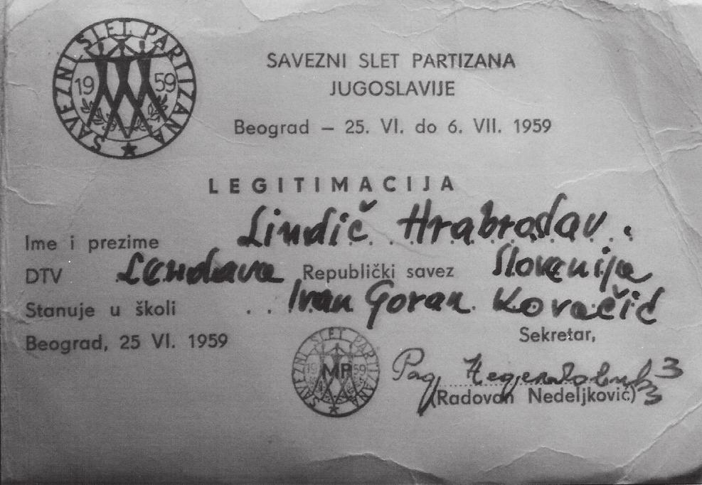Legitimacija z zleta Partizana Jugoslavije, v Beogradu Upravni odbor okrajnega TVD Partizan je, po okrajnem zletu v Gornji Radgoni, analiziral dejavnosti društev Partizan v Pomurju.