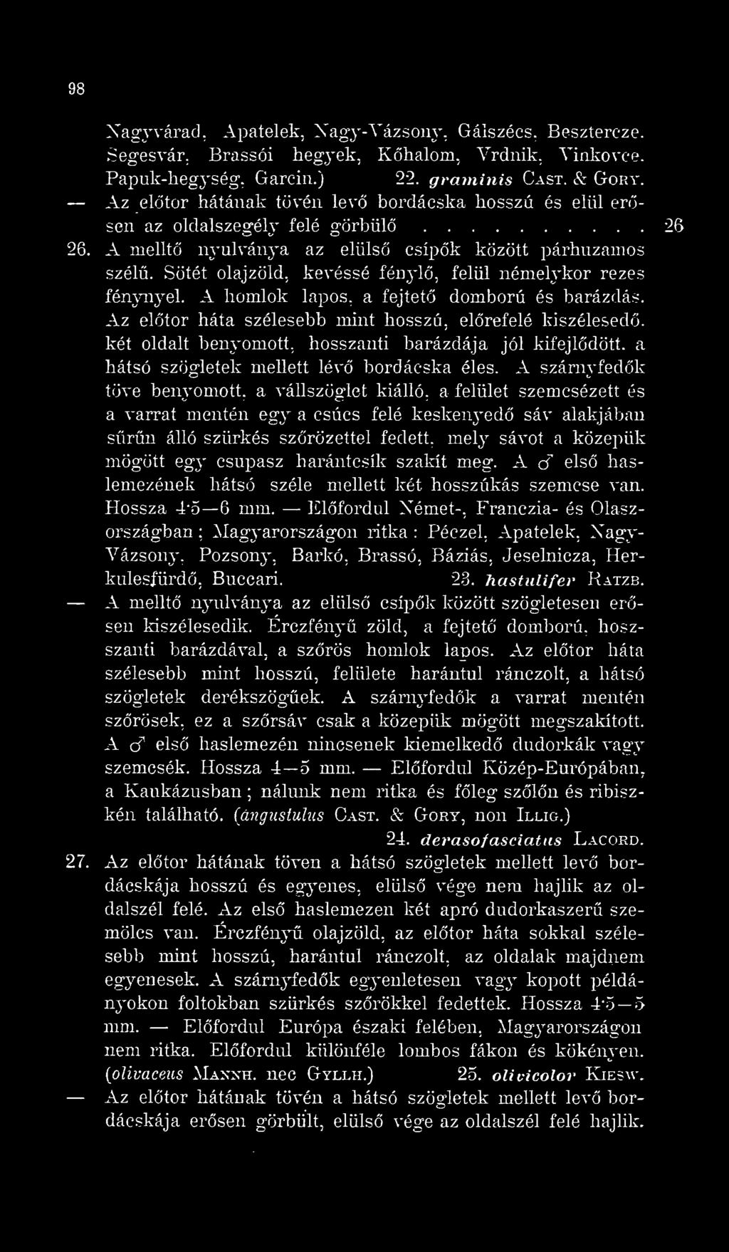 Sötét olajzöld, kevéssé fényl, felül némelykor rezes fémmyel. A homlok lapos, a fejtet domború és barázdás.