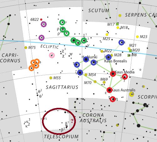 Az itteni kínai csillagképek többsége: 7. holdház: Rostáló kosár, δ,, 8.