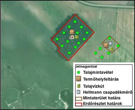 kiválasztott mintaterületeken kialakított talajszelvény-gödrök, talajfúrások és szúróbotos talajmintavételek elhelyezkedését a 7.